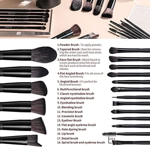BS-MALL Makeup Brush Set 18 Pcs Premium Synthetic Foundation Powder Concealers Eye shadows Blush Makeup Brushes with black case (C-Black） thumbnail 2