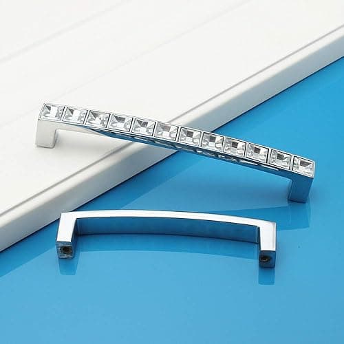 abcGoodefg Modern Decorated Crystal Glass Rhinestone Cabinet Handle Pulls Knobs, 5.3" Length (5" Hole Centers), Clear Silver, Zinc Alloy, 5-Pack thumbnail 2