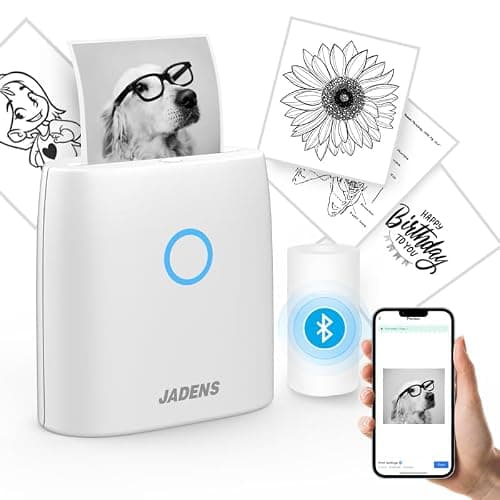 JADENS Mini Sticker Printer - 2 Inch Bluetooth Thermal Pocket Printer, Inkless Portable for Study Notes, Photos, Memos, Lists, Work Plans, DIY, Gifts, Journals, White - Image 1