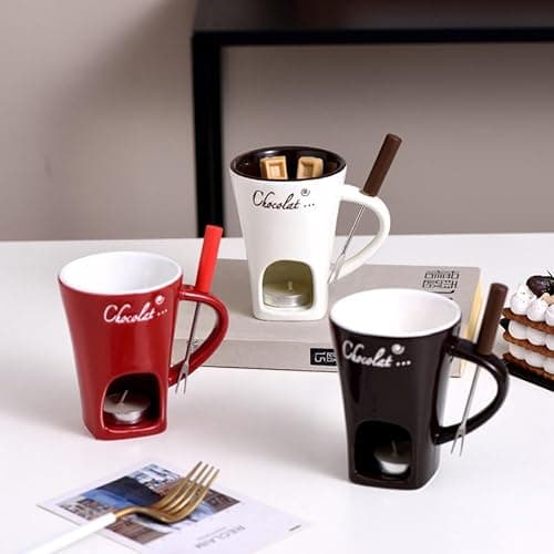 Sweet Fondue Cup, Chocolate Fondue Mug Tealight, Chocolate Melting Cups, Mini Chocolate Fondue Set Without Tealights, Fondue Cups With Forks For Date Night Birthday Wedding Gifts (Red) thumbnail 4