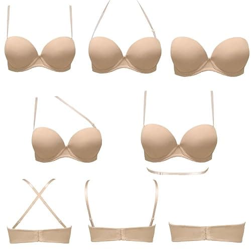 Plusexy Women's Push Up Strapless Bra Thick Padded Underwire Convertible Multiway Bras - Image 1