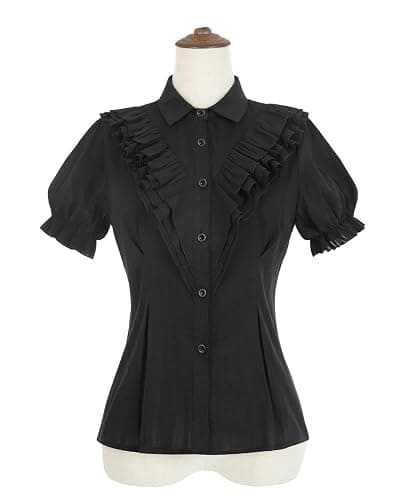 Nuoqi Victorian Blouse Women Black Ruffle Edwardian Shirt Short Cotton 1800s Vintage Top with Bow thumbnail 8