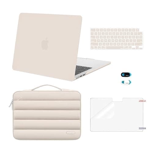 MOSISO Compatible with MacBook Air 13 inch Case 2025 2024 2023 2022 M4 A3240 M3 A3113 M2 A2681, Hard Case&Puffy Bag&Keyboard Cover&Webcam Cover&Screen Film for MacBook Air 13.6 inch Case, Sand - Image 1