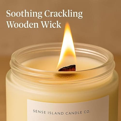 Crackling Wood Wick Vanilla Cashmere Scented Candle Natural Soy Wax 50 hrs Long Lasting Hand-Poured Highly Scented Crackle Wooden Wick Soothing Sound thumbnail 2