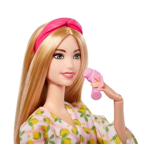 Barbie Doll, Kids Toys, Blonde Doll with Pet Puppy, Barbie Sets, Spa Day, Lemon Print Bathrobe, Headband and Eye Mask, Self-Care Series thumbnail 3