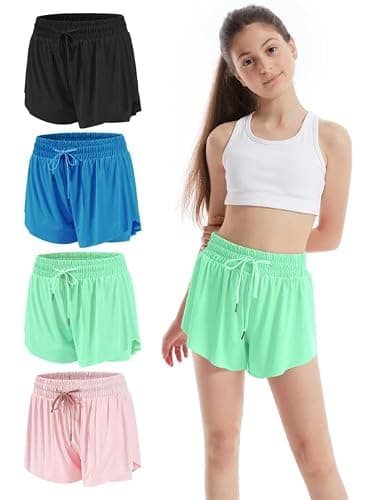 Celfaeree 3-4 Packs Girls Flowy Butterfly Shorts Athletic 2 in 1 Running Active Skirt Shorts, Workout Short for Kids Teens - Image 1