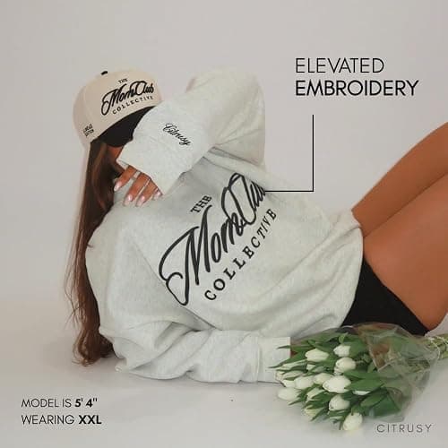 CITRUSY Mom Club Mockneck Oversized Sweatshirt | Turtleneck Mama Sweater for Women | Boy Mom Girl Mom Crew Mock Neck thumbnail 4