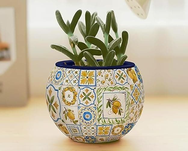 PieceRelax 3D Puzzle Planter - Retro Tiles - Danish Folklore Style, Home Decor Flower Pots for Indoor Cactus, Succulents Pots [K1104] thumbnail 2