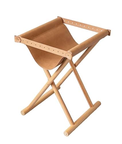 SORBARIA Vegan Soft Leather Solid Beech Wood Multipurpose Foldable Portable Foot Stool Vanity Stool or Freestanding Magazine Holder -Van Dyke Brown - Van Dyke Brown thumbnail 4