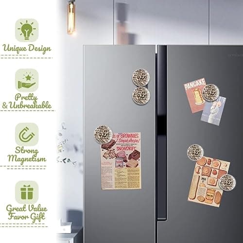 BaHomeck Fridge Magnets 6 Pcs Golden Brown Bionic Leopard Print Round Strong Magnetic Glass Refrigerator Magnet,Magnets Sticker Decorations for Office Whiteboards,Classrooms,Home,Photos,1.2 inch thumbnail 4