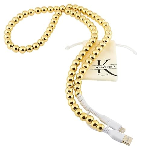 Stylish [Apple MFi Certified] Beaded Phone Charger Cable Metallic Colors USB Cable 2 in1 USB-C Charging Cord for Smartphones 3.3ft (Gold) thumbnail 6