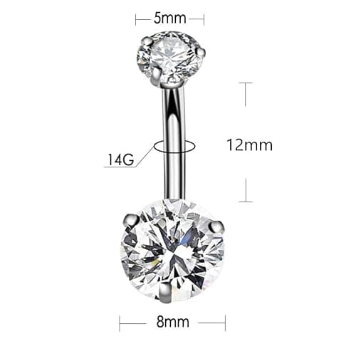 YHMM 14G Surgical Steel Belly Button Rings, Internally Threaded Round CZ Navel Barbell Stud for Women Men thumbnail 2