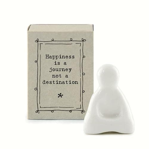 East of India Porcelain Matchbox Buddha Sentimental Happiness Ornament Gift | Happiness Is A Journey Not A Destination, White thumbnail 3