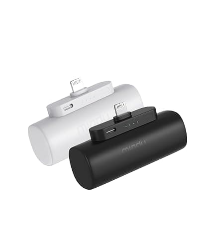 Miady 2-Pack Mini Portable Charger Built-in Connector Compact Battery Pack | 5000mAh PowerBank丨Not for Android丨Lightweight丨for Travel丨Compatible with iPhone 14/13 Series丨Flight-Safe丨18Wh丨Black+White - Image 1