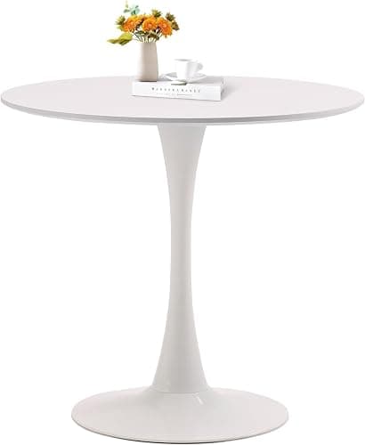 TUOMUR White Round Dining Table, 31.5" Circle Tulip Table Kitchen Round Dining Table for 2-4 People with Thickened Top and Metal Pedestal, Mid Century Leisure Table for Home, Dining Room, Cafe - Image 1