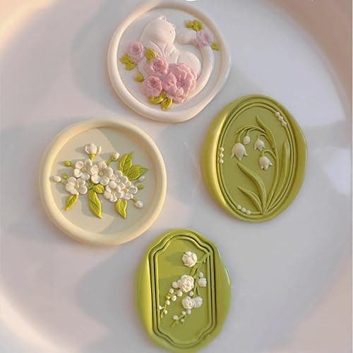 6pcs Flower Wax Seal Stamp Set with Removable Wooden Handle - Floral Wax Stamp Kit for Wedding, Birthday Party, Envelopes, Invitations, Gift Packing & Decoration thumbnail 2