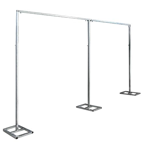 kunghei 10ftx20ft Portable Pipe and Drape Backdrop Stand for Parties Wedding Stage Decoration Photo Photoshoot, Curtain Frame Stand Studio Photography Background Support System Trade Show Display - Type1: 6m/20ft Long-Silver(Not Adjustable) - Image 1