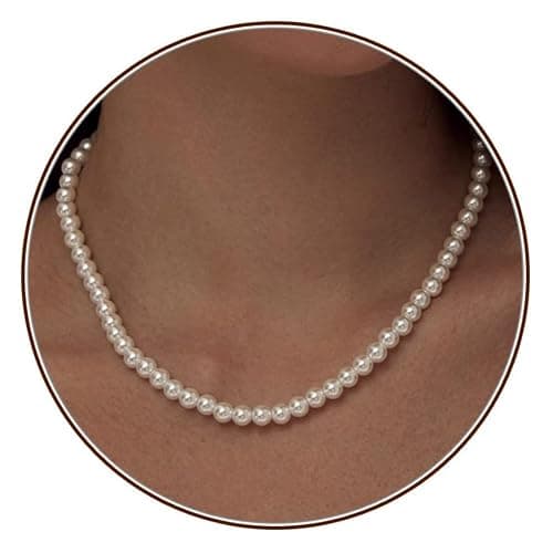 PLABBDPL Collier de Perles, Collier Perles Imitation, Collier de Perles à Longue Chaîne Blanches Rondes, Collier Cadeau pour Femmes Filles, Collier de Perles Unisexe pour Mariage Valentin Blanc - Image 1