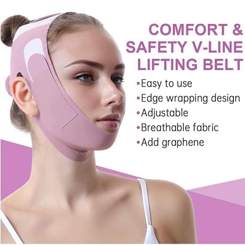 ROWMATE Graphene V-Line Mask Chin Up Mask V Shaped Face Mask Chin strap for sleeping,Jawline Shaper,Lilac,Small thumbnail 3