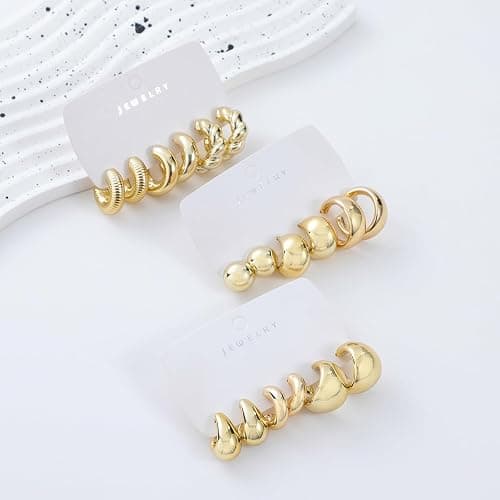 9 Pairs Chunky Gold Earrings Set for Women Trendy Lightweight Gold Plated Hoop Earrings Hypoallergenic Jewelry thumbnail 3