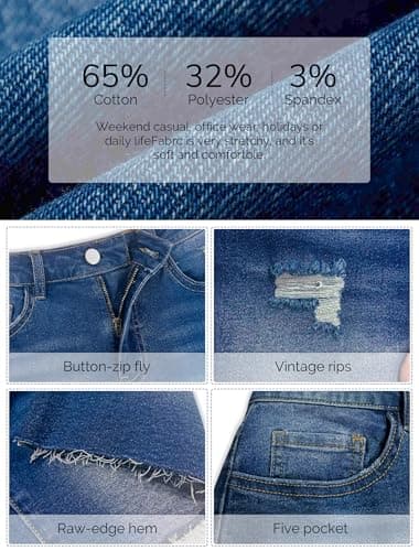 IWD Womens Jean Shorts High Waist Ripped Stretchy Jorts Frayed Raw Hem Casual Summer Denim Shorts (Dark Blue, XX-Large) thumbnail 4