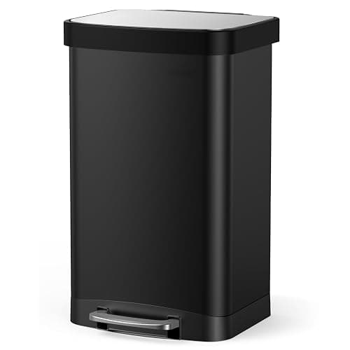 Lovewind Kitchen Trash Can, 16 Gallon Stainless Steel Garbage Can with Soft-Close Lid, Large Metal Trash Bin with Removable Fluid Tray, Indoor & Outdoor Waste Container for Kitchen Office, Black - Image 1