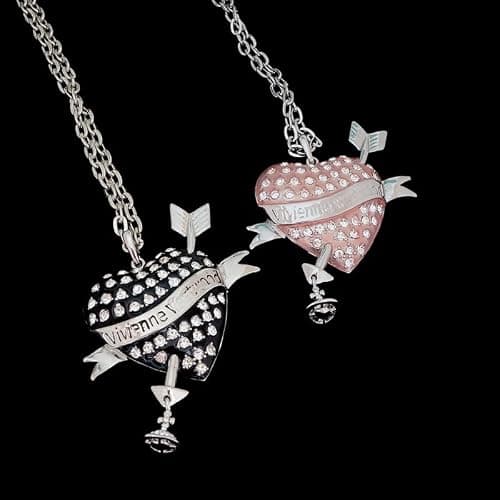 ZHAOZHAO Silver Pink Love Heart Necklaces of Saturn for Women - Punk Love Heart Crystal Quartz Saturn Pendant Necklace thumbnail 7