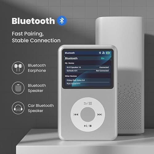 Mp3 Player with Bluetooth Y1 Portable Music Digital Players Supports Playlist Audiobook Video Nice Gadget for Kids Silver thumbnail 3