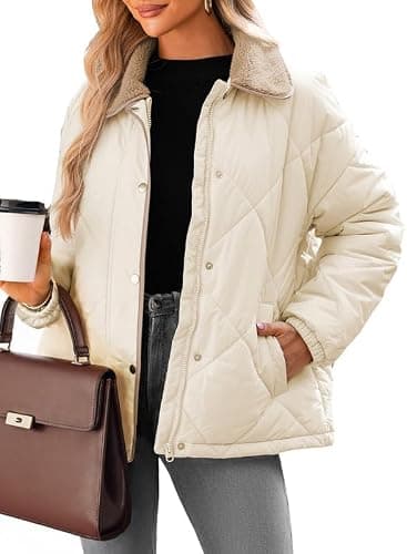 Dokotoo Women's Winter Casual Quilted Jackets Long Sleeve Button Down Puffer Jacket Padded Outerwear Coats thumbnail 2