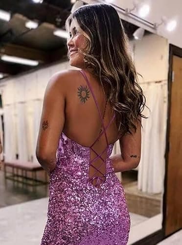 kilusoft Sparkly Sequin Mermaid Prom Dress Long for Women Spaghetti Straps Corset Lace Backless Formal Evening Party Gowns thumbnail 2