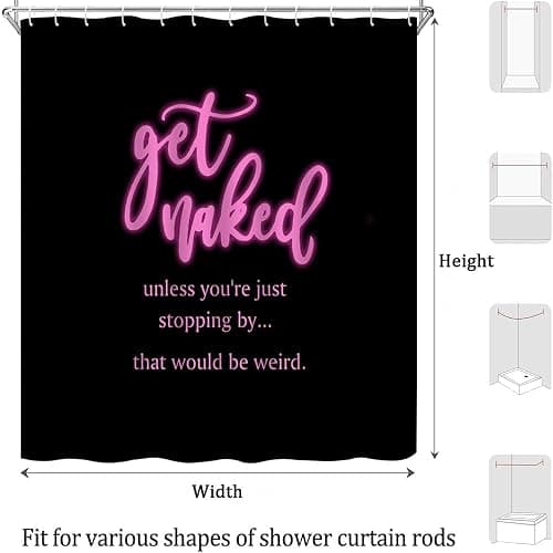 VPUPCN Get Naked Shower Curtain Pink Funny Quote Cute Font Words Black Modern Fashion Cool Simple Polyester Curtains Bathroom Decor with Hooks 70" Wx70 H thumbnail 3