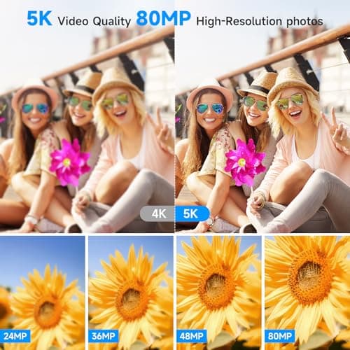 5K Vlogging Digital Camera for Beginners,80MP Travel Camera for Photography with 32GB Card,18X Zoom Portable Compact Camera with 180° Flip Screen,Waterproof Point and Shoot Camera for Teen,Ideal Gift thumbnail 2