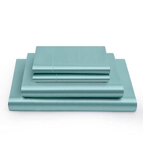 Vonty Satin Full Aqua Sheets, Fitted + Flat + 2 Pillowcases | Silky Satin Protects Hair, Reduces Facial Wrinkles, Deep Pocket Up To 15 Inch, Machine Washable, Year-Round Comfort thumbnail 3