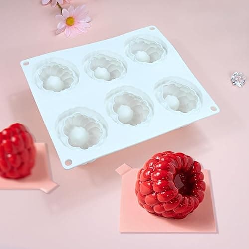 mostsom Silikon-Dessertform, 6 Mulden, Himbeer-Muster, Schokoladen-Mousse-Kuchenform, flexible Backform für Süßigkeiten, Gelee, Eiswürfel (B_ Himbeere) thumbnail 10