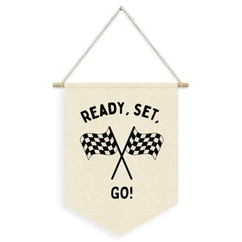 Dilemat Race Car Room Decor for Boys Pennant Banner,Car Room Decor | Ready Set Go Racing Flags Banner Wall Hanging Decor for Car Bedroom,Boys Room,Playroom,Nursery,Birthday Party Decorations - Image 1