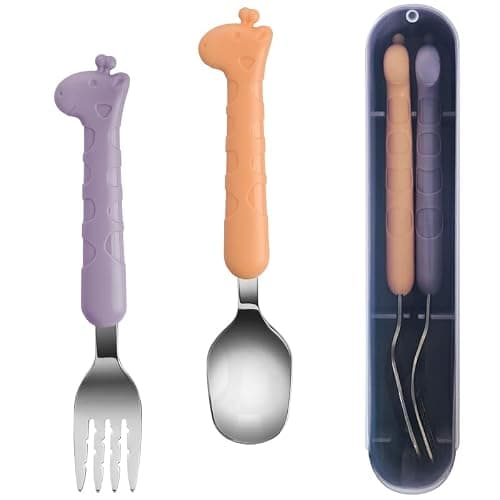 2-Piece Kid Utensils Set, 304 Stainless Steel Kids Fork and Spoon for Self-feeding, Safe Kid Silverware with storage case for School Lunch, Travel & Outdoors, Dishwasher Safe (Purple) thumbnail 8