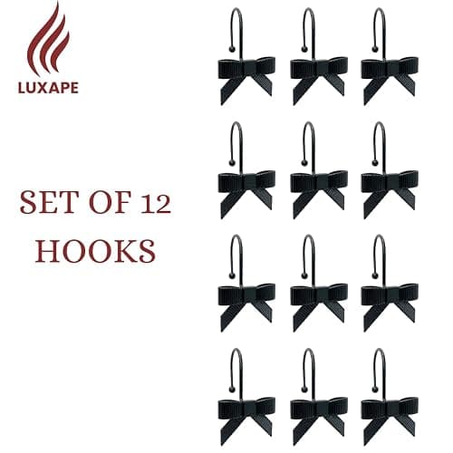 12PCS Decorative Bow Shower Curtain Hooks, Bow Knot Curtain Hooks Shower Rings for Bathroom Room Nursery Art Decors (Bow Knot) (Black) - Black thumbnail 6