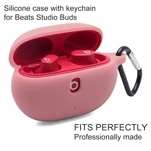 Claiol Silicone Case for Beats Studio Buds 2021/2023, Premium Shockproof Silicone New Beats Studio Buds Case Cover with Keychain. (Pink) thumbnail 2
