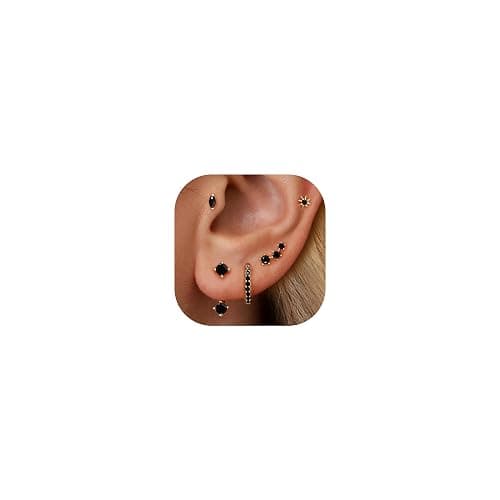 6 Pairs 14K Gold Plated Stud Earrings for Women, Hypoallergenic Cartilage Earrings for Multiple Piercing, Dainty Small Stackable Earrings Jewelry Set - Image 1