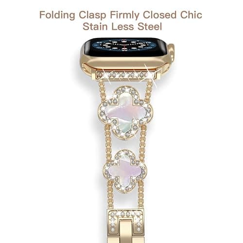 Musk-MSKR Diamond Metal Bands Add Sparkle to Your Watch For Apple Watch Series 11/10/9/8/7/6/5/4/3/2/SE/Ultra Clover Simple and Stylish Compatible with 38mm40mm41mm42mm44mm45mm 46mm49mm Women's Wear thumbnail 2