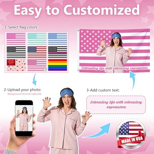 Custom Pink American Flag, Personalized Flags with Picture Text, Single-Sided 2x3 3x5 4x6 5x8 Ft, Customized Funny Flag Tapestry Poster for Bedroom Room Dorm Outdoor and Garden Decor thumbnail 2