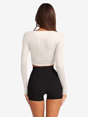 LASLULU Womens Tie Front Wrap Tops Long Sleeve Bolero Shrugs Crop Cardigan Yoga Ballet Cover up Tops Pilates Outfits thumbnail 3