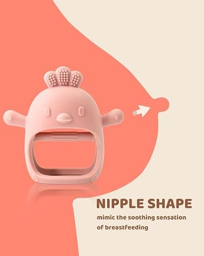 2 Packs Baby Teething Toy Silicone Teething Mitten for Babies Over 3 Months Anti Dropping Wrist Hand Teethers Baby Chew Toys for Sucking Needs, BPA Free (Pink & Caramel) thumbnail 2