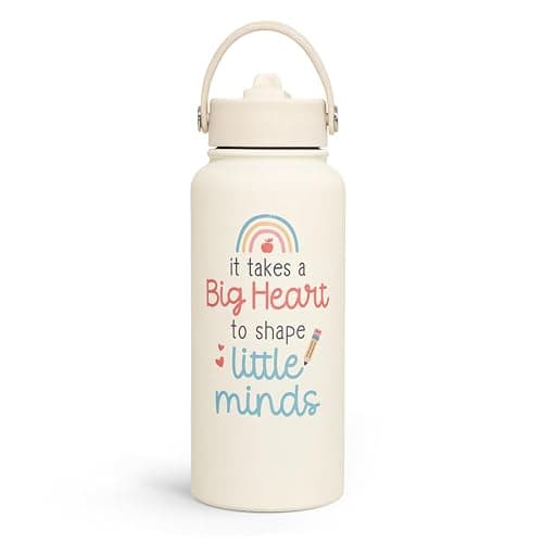 SANDJEST Teacher Appreciation Gifts - It Takes a Big Heart to Shape Little Minds Water Bottle 32oz Stainless Steel Insulated with Lid, Teacher Gifts from Students for Teacher's Day Back to School - Image 1