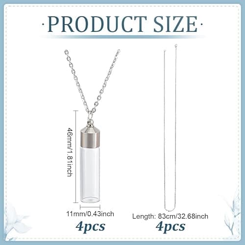 CRAFTYMELODY 4Pcs Vial Necklace Platinum Bottle Pendant Necklace Small Clear Bottle Necklaces with Screw Cap Mini Vials Ashes Holder Necklaces for Ashes Hair Perfume Liquid Memorial Pendant Locket thumbnail 2