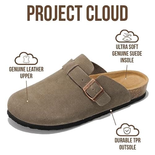 Project Cloud Mens Clogs - 100% Full Grain Genuine Leather Memory Foam Clogs for Men Arch Support Cork Footbed - Non Slip Platform Mules (Brooklyn) thumbnail 2