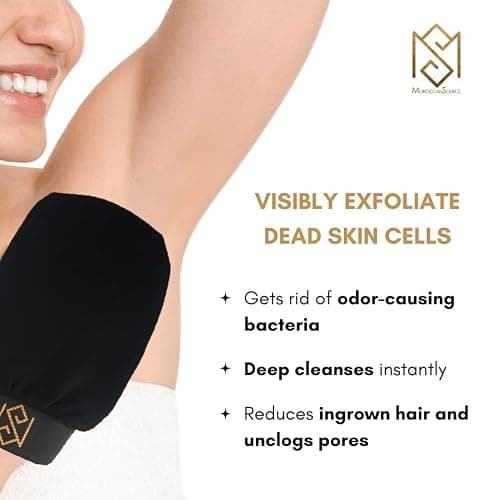 Exfoliating Glove Mitt Body Scrubber - For Dead Skin Scrubbing and Deep Pore Cleansing - Dead skin remover Shower Glove - Pack of 1 Black - by MoroccanSource thumbnail 8