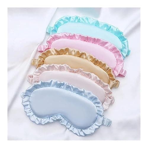 Silk Ruffle Sleep Eye Mask Soft Sleeping Eye Covers Multicolor Night Dream Blackout Eye Patches for Woman Man to Sleep Better(Light Pink) thumbnail 3