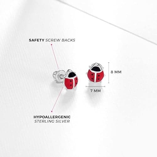 925 Sterling Silver Kids Ladybug Stud Earrings with Safety Screw Back for Little Girls - Cute and Hypoallergenic Twist Locking Screw Back Earrings for Babies, Toddlers, and Young Girls thumbnail 4