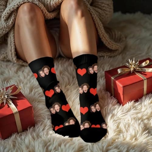 Novgarden Custom Face Socks,Personalized Funny Socks with Photo, Customized Unisex Crew Sock Funny White Elephant Gifts for Couple Men Women(Style 6) thumbnail 7